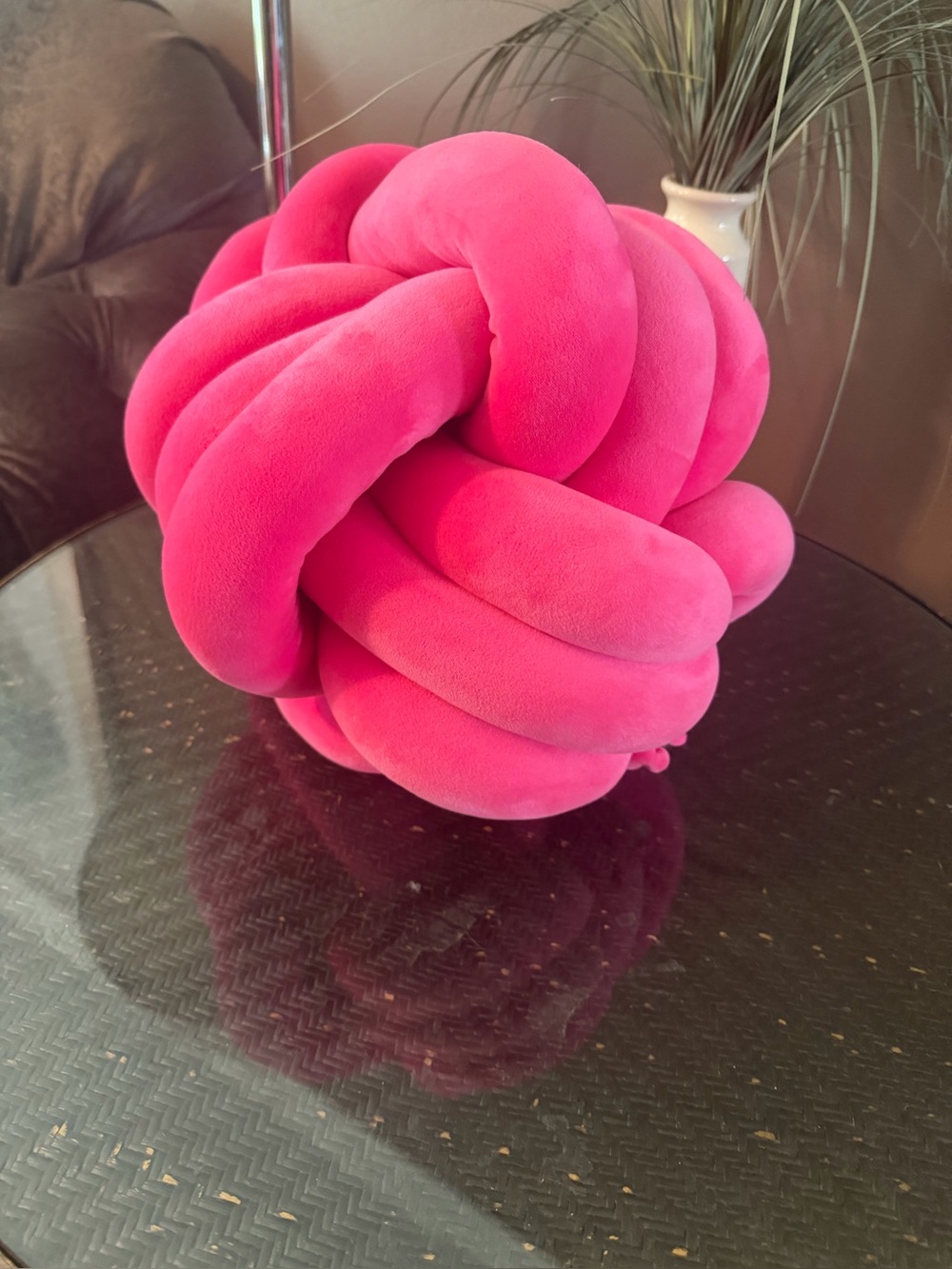 hot pink round velvet decorative knot throw pillow So Cute